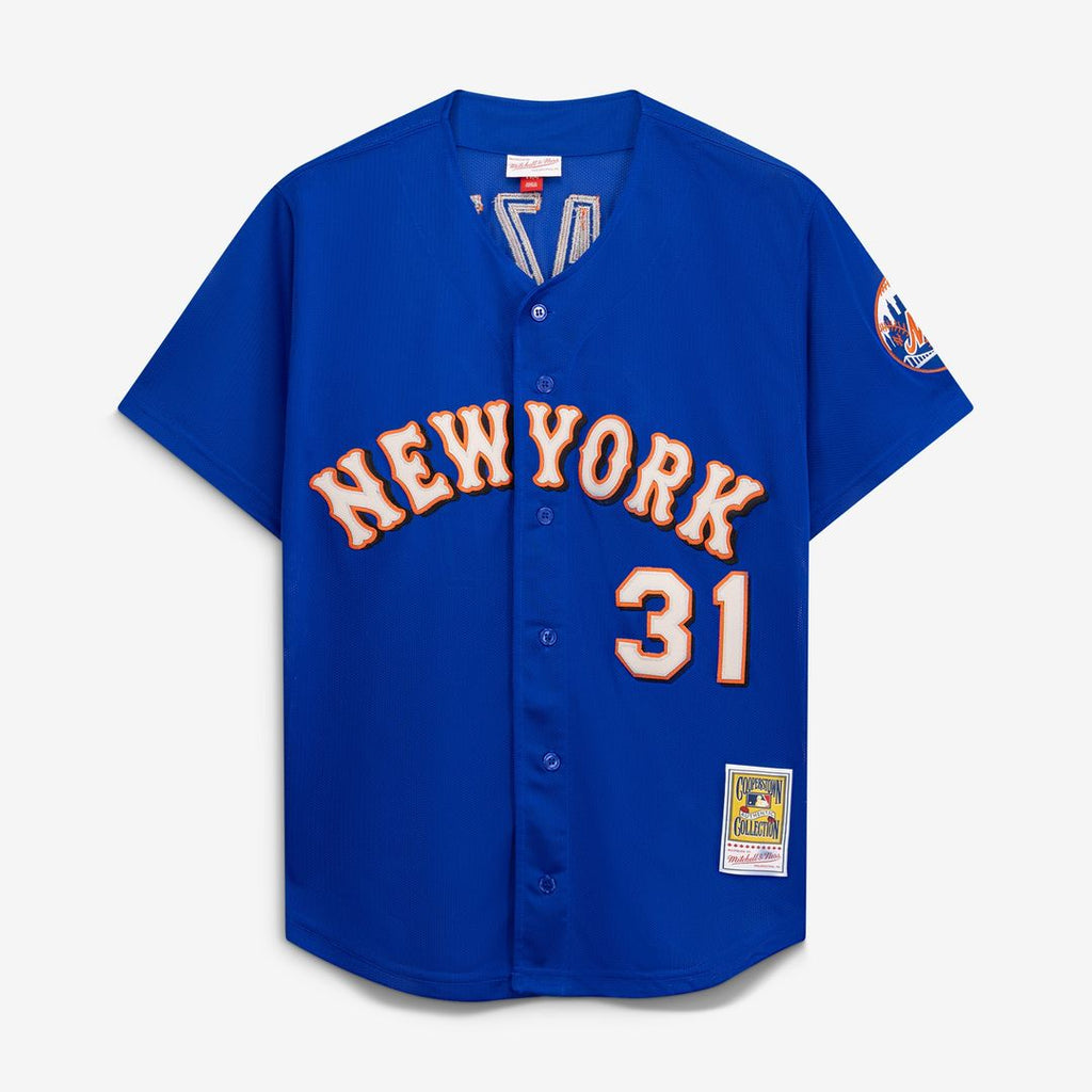 New York Mets Mike Piazza Mitchell & Ness Cooperstown Mesh Batting Practice Button - Up Jersey - Orange