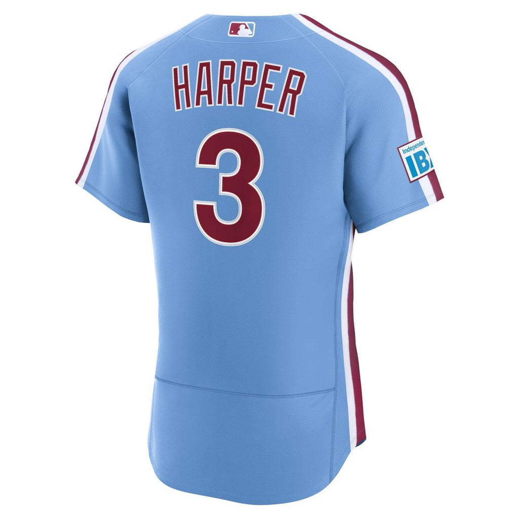 Philadelphia Phillies Bryce Harper Nike Alternate Authentic Sponsor Patch Jersey - Light Blue