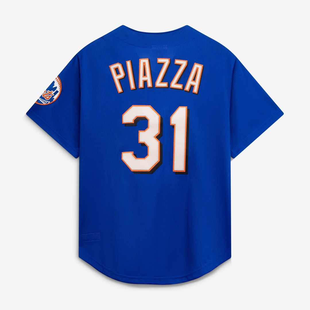 New York Mets Mike Piazza Mitchell & Ness Cooperstown Mesh Batting Practice Button - Up Jersey - Orange