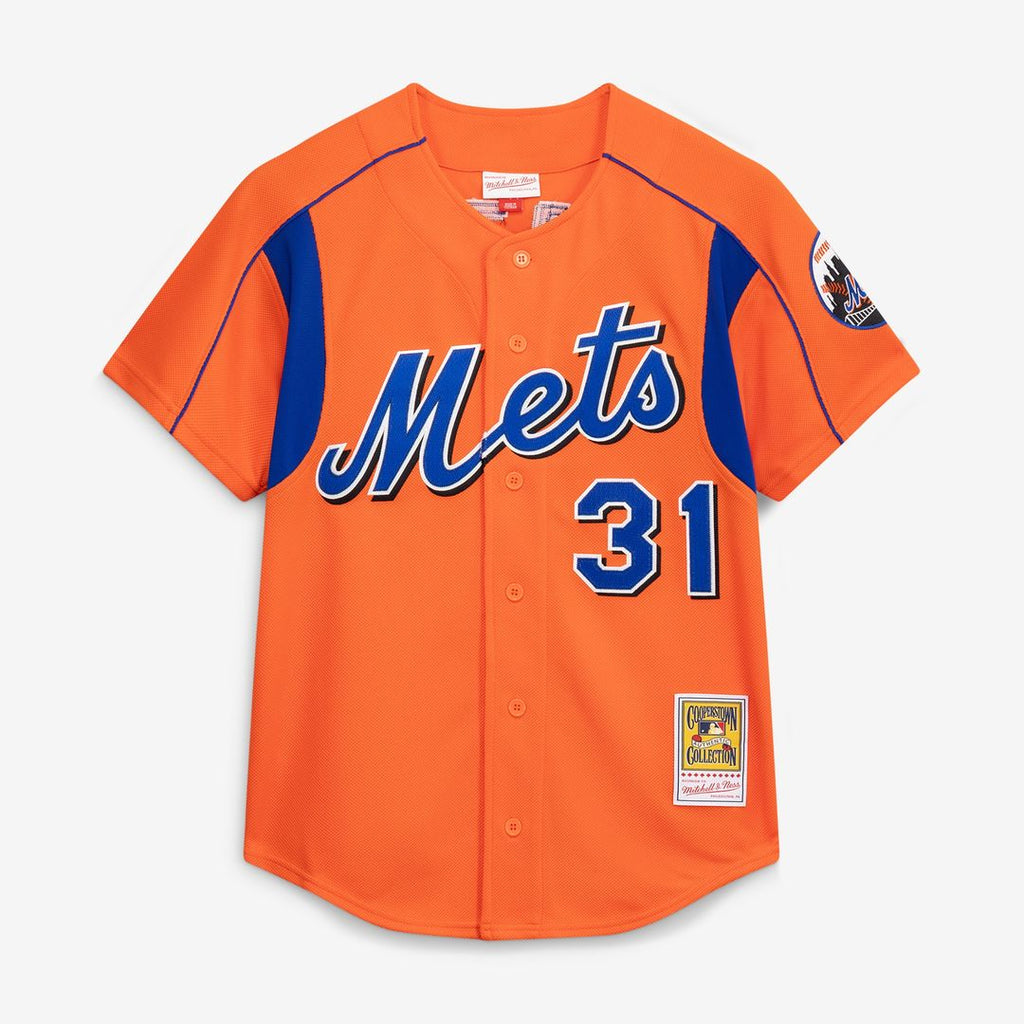 New York Mets Mike Piazza Mitchell & Ness Cooperstown Mesh Batting Practice Button - Up Jersey - Orange
